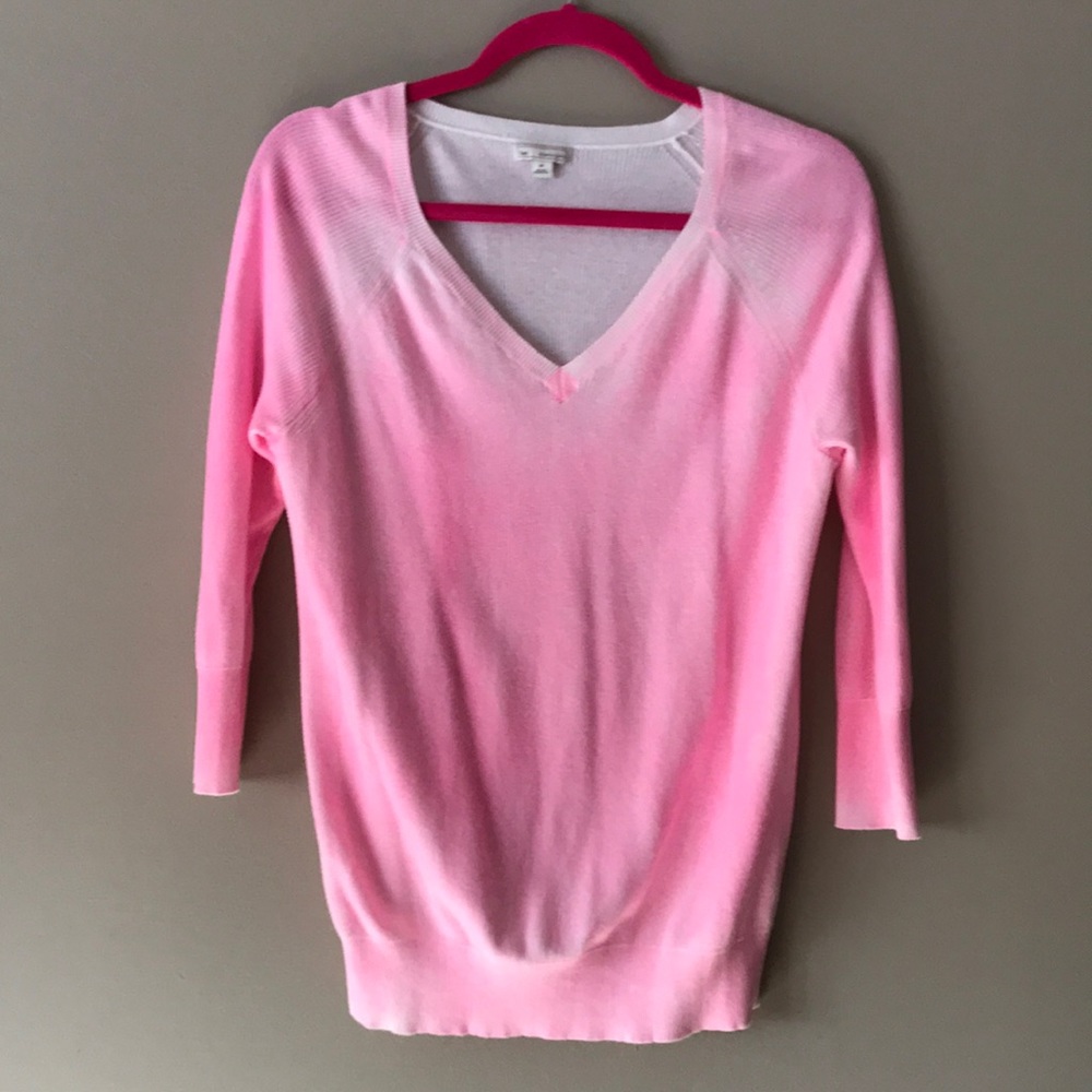 Neon pink Gap 3/4 sleeve v-neck sweater